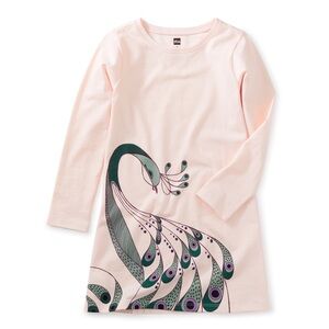 TEA Collection, 100% cotton jersey pink Peacock dress, girls size 8, Like New!